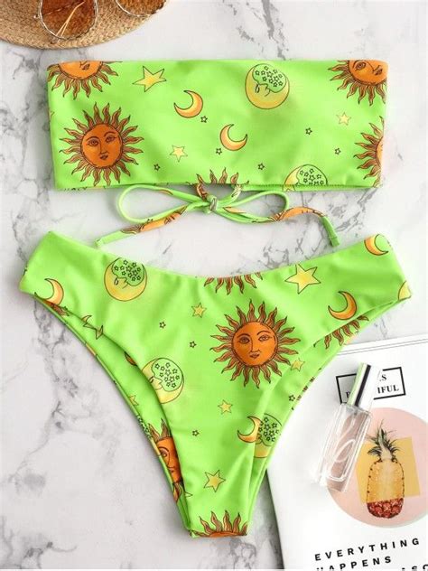 34 OFF 2021 ZAFUL Lace Up Sun And Moon Bikini Set In MULTI C ZAFUL