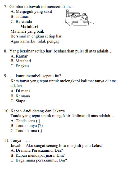 Soal Dan Jawaban Pas Uas Bahasa Indonesia Kelas Sd Mi Semester