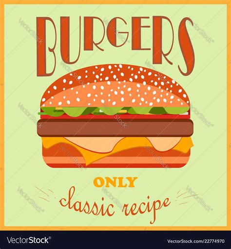 Retro Style Poster Burgers Advertising Only Vector Image