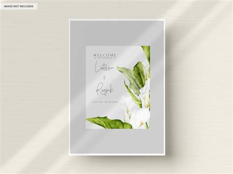 Free PSD | Watercolor white calla lily flower invitation card template