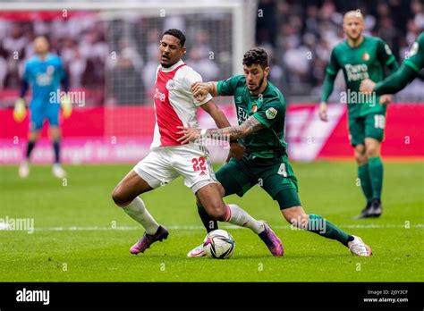 Amsterdam Sebastien Haller Of Ajax Marcos Senesi Of Feyenoord During