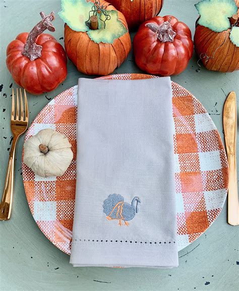 Traditional Thanksgiving Turkey Cloth Grey Napkins Set Of Napkins