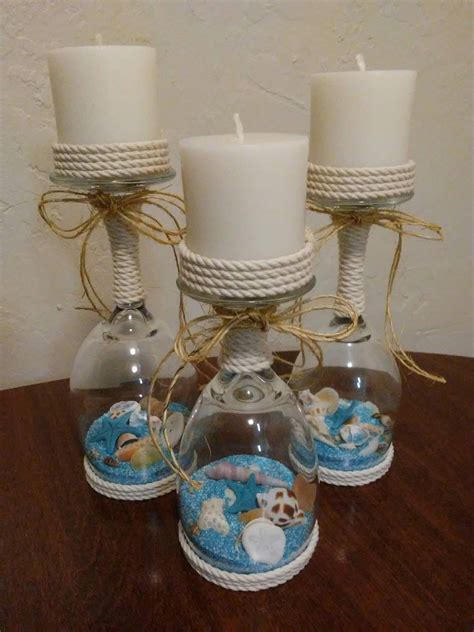 Seashell And Sand Wine Glass Candle Holders Set Of 3 Etsy Artofit