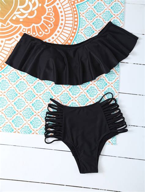 Bikini haut paddé à volants et slip taille haute avec découpes Swimwear Beachwear Swimwear