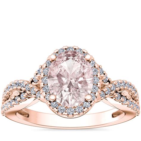 Twist Halo Diamond Engagement Ring With Oval Morganite In 14k Rose Gold