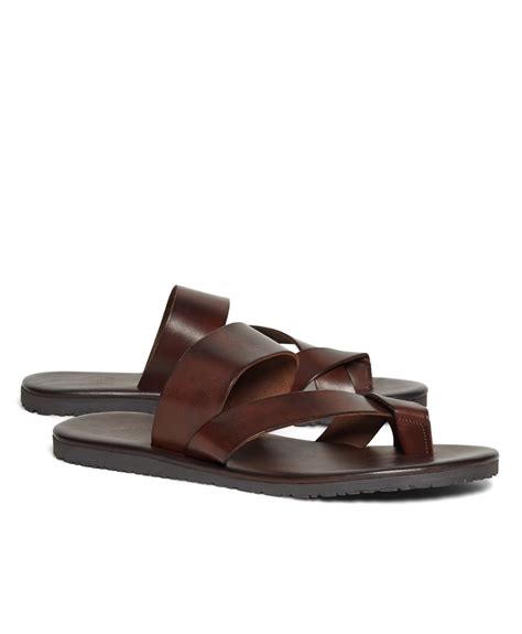 Brooks Brothers Leather Criss Cross Sandal In Brown For Men Dark Brown