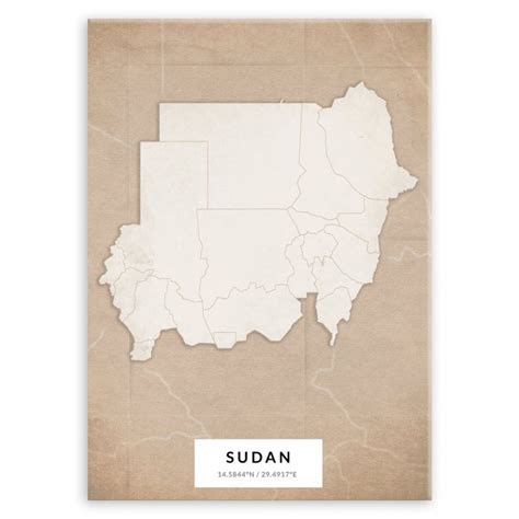 Plakat Metalowy Mapa Vintage Sudan L Murrano