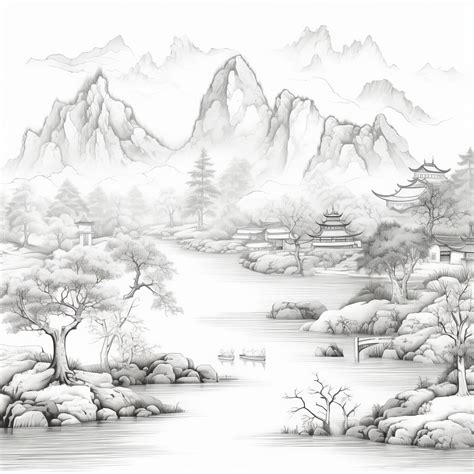 Inkscapes A Serene Coloring Journey through Chinese Landscapes