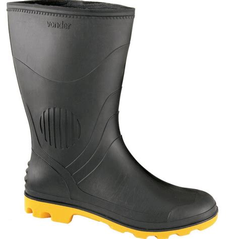 Bota Pvc Preta Amarelo Cano Médio Sem Forro Vonder