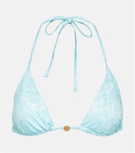 Barocco Triangle Bikini Top In Blue Versace Mytheresa