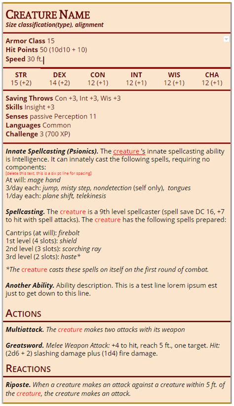 Dnd 5e Stat Block Creator Ilidamedia