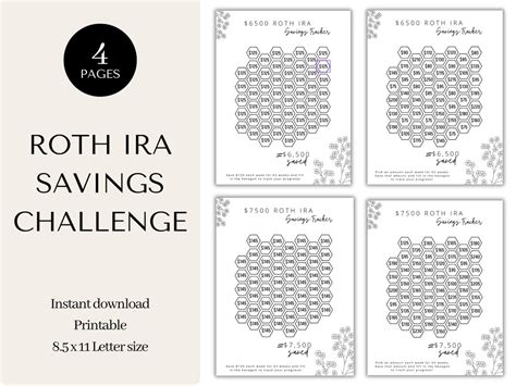 Roth IRA Savings Challenge Tracker Savings Challenge Printable 12