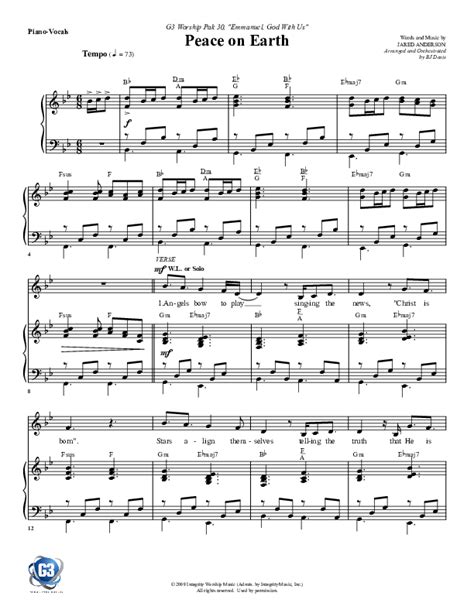 Peace On Earth Sheet Music Pdf G3 Worship Praisecharts