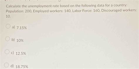 Solved Calculate The Unemployment Rate Based On The Following Data For A Country Population