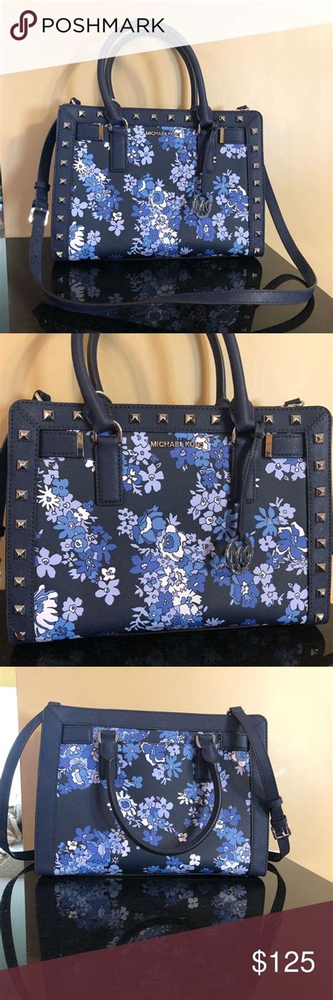 Authentic Michael Kors Floral Handbag Floral Handbags Navy Blue Bag