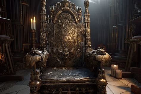 Empty Royal Throne In Dark Castle Hall Fantasy Medieval Throne For