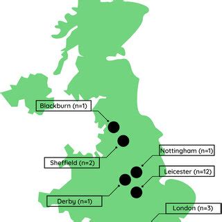 Map of the UK showing geographical locations of patient experience ...