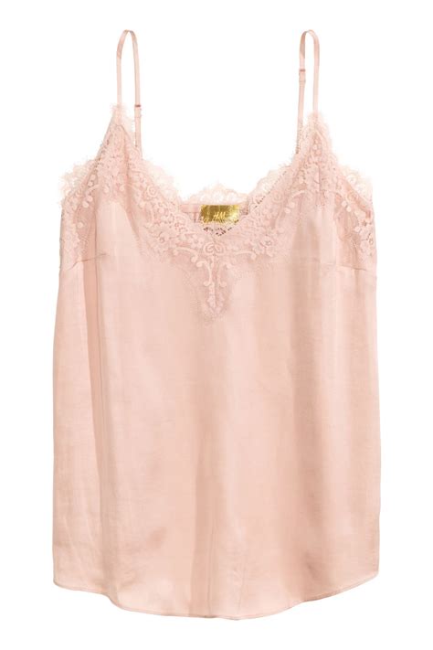 Satin Camisole Top With Lace Light Pink Women Handm Us