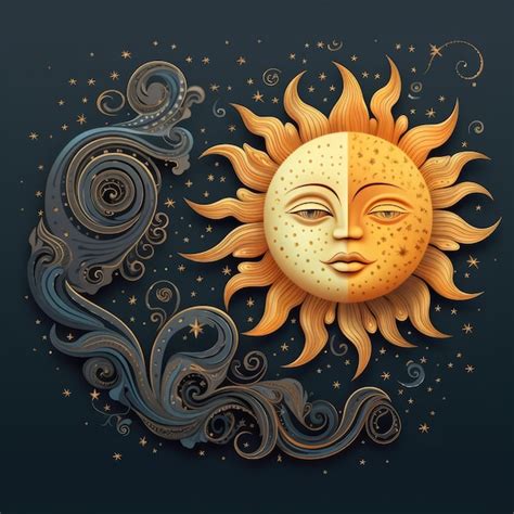 Premium AI Image | Celestial Harmony Artistic Sun and Moon