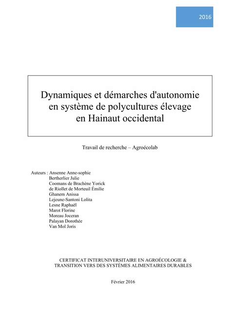 Pdf Dynamiques Et D Marches D Autonomie En Syst Me De Figure