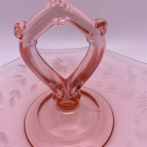 Accents Vintage Pink Floral Etched Octagon Depression Glass Handled Tidbit Cookie Tray Poshmark