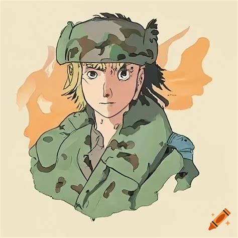 Studio Ghibli Style Drawing Of A Man With A Shag Mullet And A Green