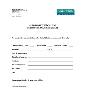 Fillable Online Autorisation Spciale De Paiement Sur Carte De Crdit Fax