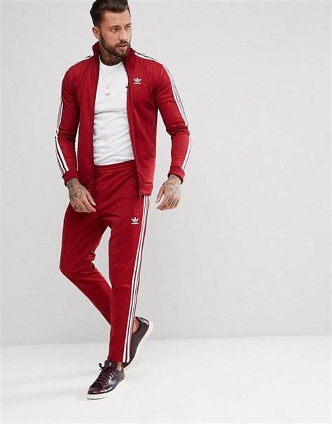 Adidas Originals Adicolor Beckenbauer Skinny Tracksuit In Burgundy