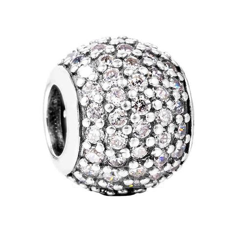 Authentic 925 Sterling Silver Bead Charm Pave Sparkling Ball With Full