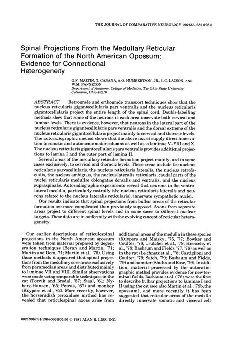 PDF Spinal Projections From The Medullary Reticular Formation Of The