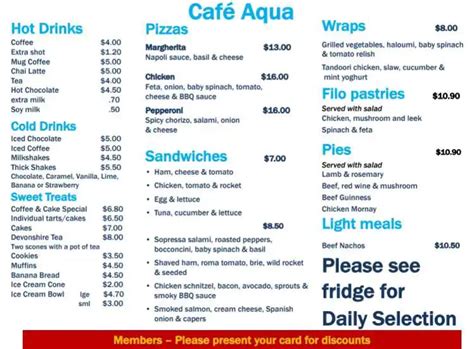 Cafe Aqua - Balgowlah RSL Club Menu - Urbanspoon/Zomato