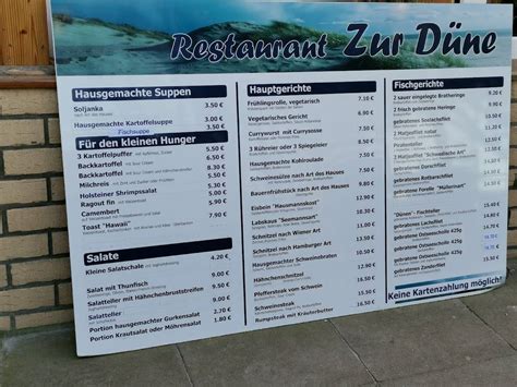 Speisekarte von Restaurant zur Düne Ostseebad Boltenhagen