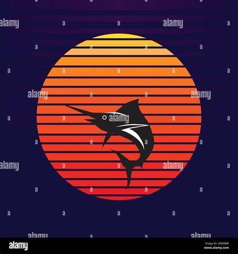 Vector Of Blue Marlin Fish On Sunset Background Sail Fish Jumping Out