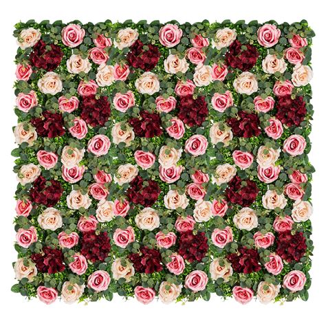 NUPTIO Rose Flower Wall Backdrop - 6 Pcs 24" x 16" Pink & Red Artificial Flower Wall Panels Faux ...