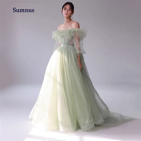 Sumnus Elegant A Line Tulle Evening Dresses Strapless Illusion Sleeves