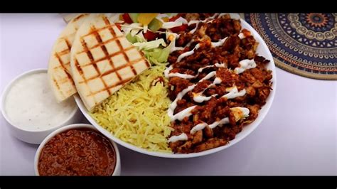 Shawarma Rice Platter Chicken Shawarma Garlic Sauce Hot Sauce