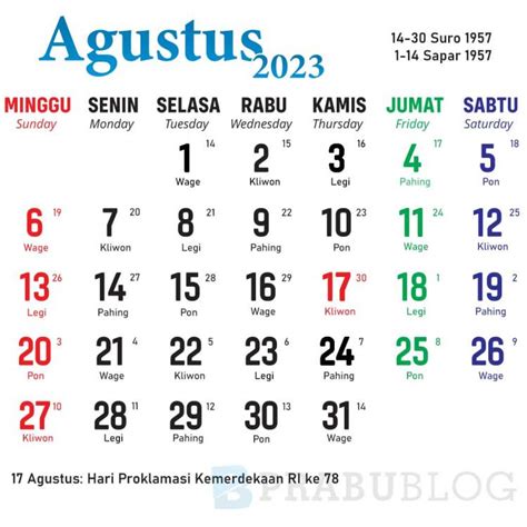 Kalender Bulan Agustus 2023 Lengkap: Nasional dan Jawa - UNCUT Media