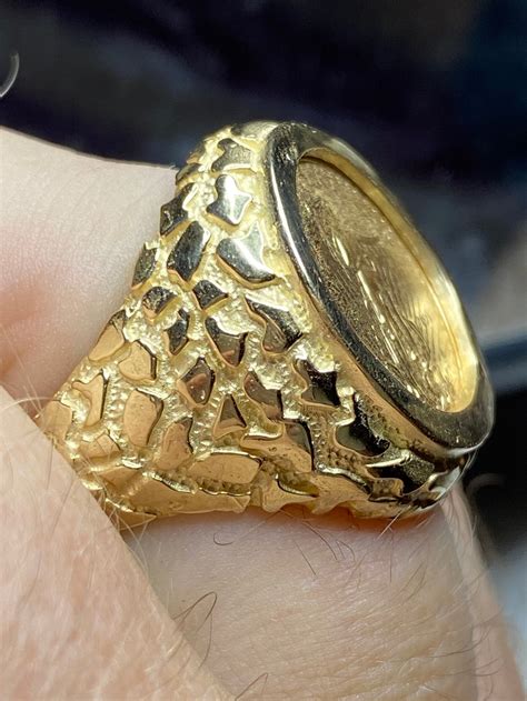 Coin Nugget Mens Ring Gold Liberty 110 Oz 14 Karat Gold Ring Etsy