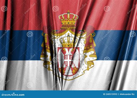 Serbian Flag with Coat of Arms Waving in the Wind Illustration Stock ...