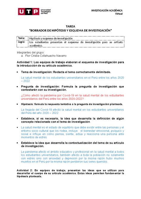 Borrador De Hip Tesis Y Esquema De Investigaci N Investigaci N