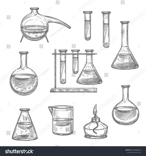 Laboratory Glassware And Equipment Sketch Set Chemical Laboratory