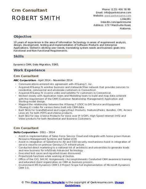 Crm Consultant Resume Samples Qwikresume