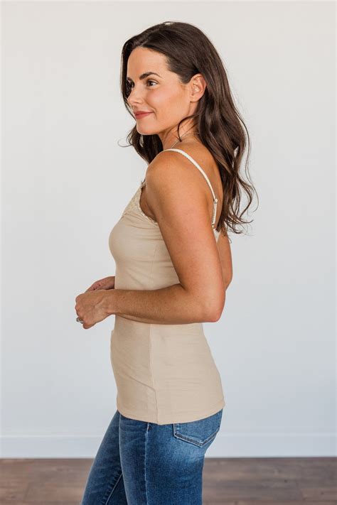 Pulse Basics Lace Trimmed Tank Top Neutral The Pulse Boutique