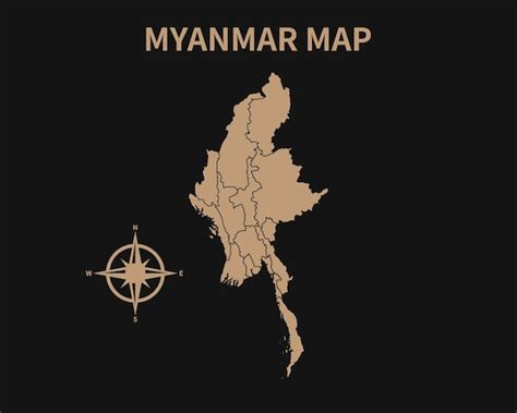 Detaillierte Alte Vintage Karte Von Myanmar Mit Kompass Und