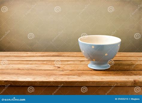 Empty Blue Bowl On Wooden Table Stock Image Image