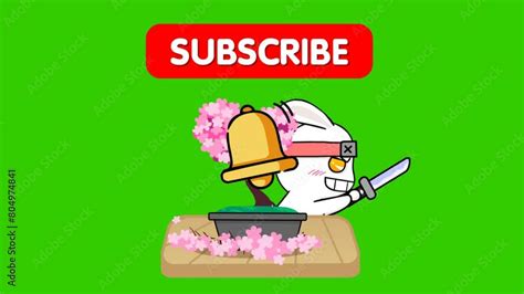 Subscribe Animation Rabbit Ninja On Green Screen Stock Video Adobe Stock