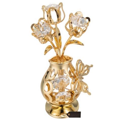 Matashi 24K Gold Plated Crystal Studded Flower Ornament In A Vase With