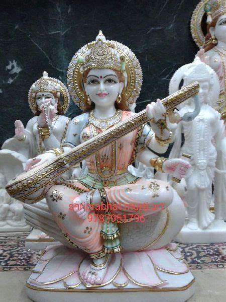 White Marble Saraswati Mata Statue For Worship Pattern Plain At