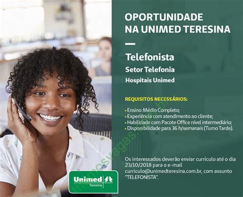 Emprego Para Telefonista Na Unimed Em Teresina Pi Themos Vagas