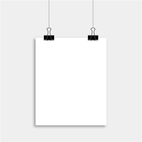 Realistic Hanging Blank Paper Sheet With Shadow In A4 Format With Black